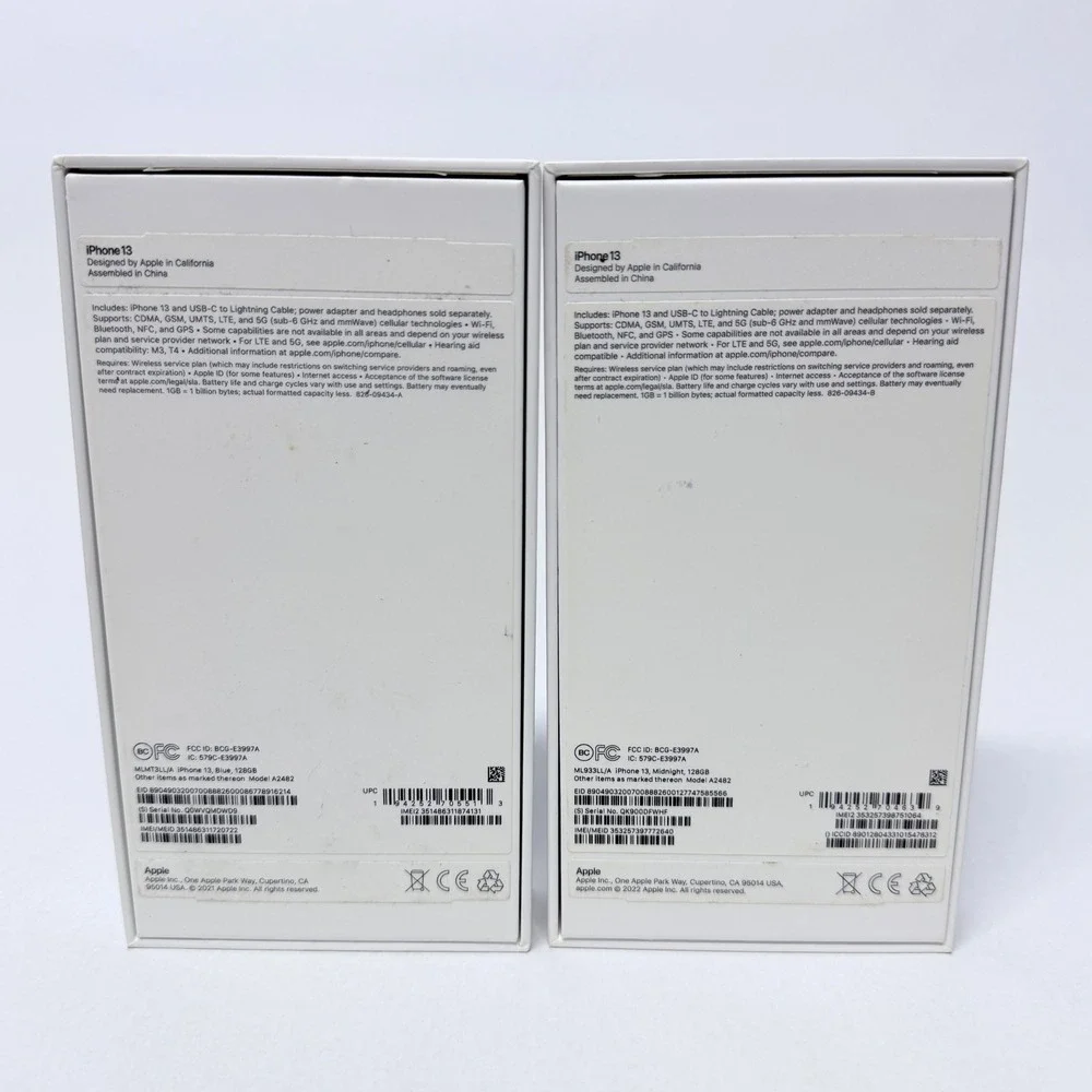 Apple iPhone 13 Empty Retail Boxes Lot of 2 Blue and Midnight -BOX ONLY